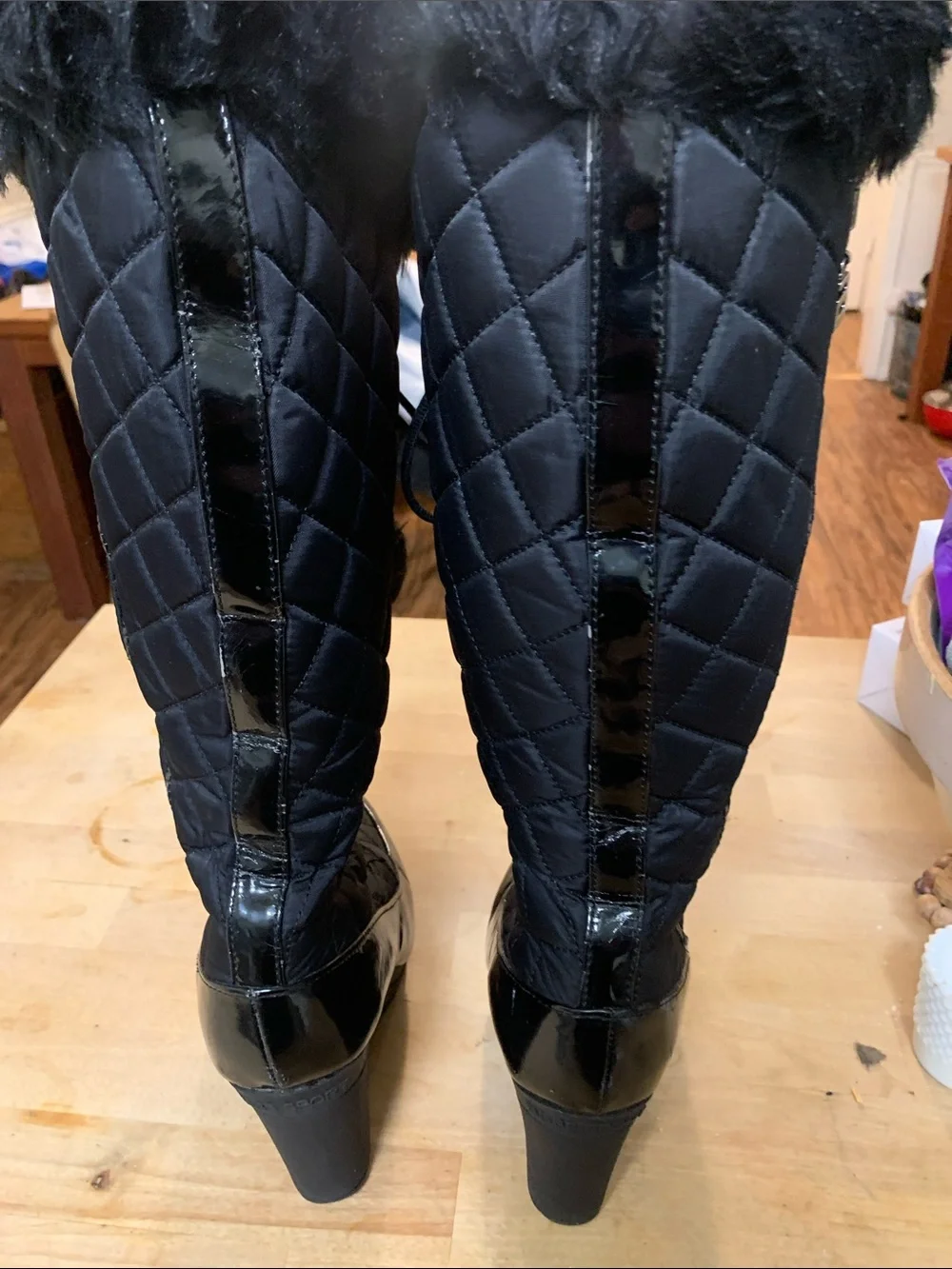 bebe Sport Black Quilted Faux-Fur Winter Lace-Up Boots